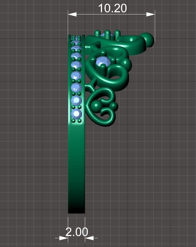 Designer crown ring with diamonds 3D print model_9