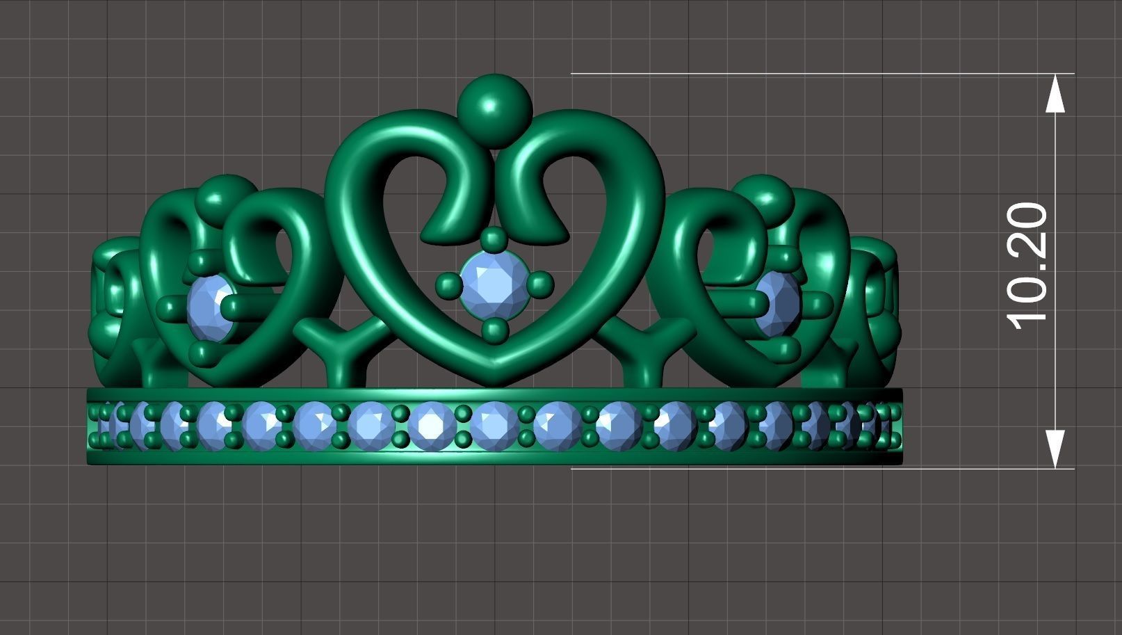 Designer crown ring with diamonds 3D print model_7