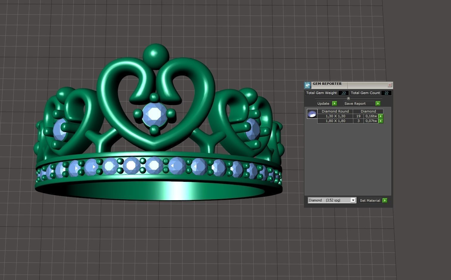 Designer crown ring with diamonds 3D print model_6