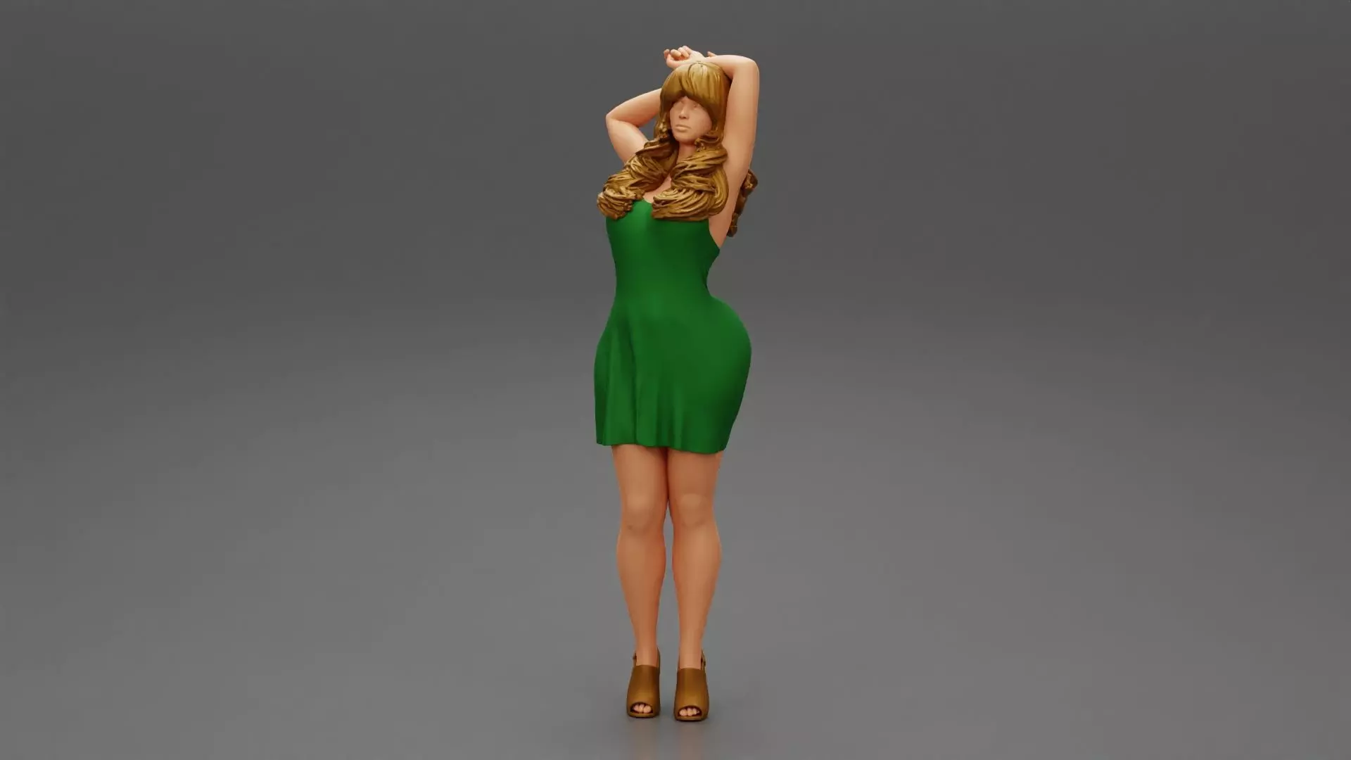 young girl in a dress raised her hands up 3D print model