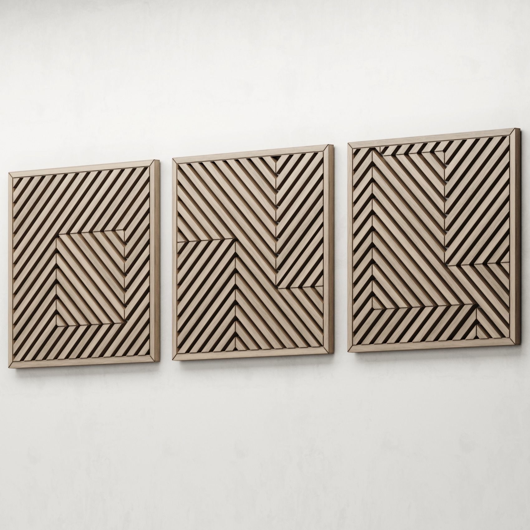 Large Geometric Wooden Wall Hanging Set 3D model_1