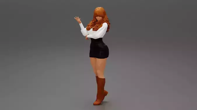 Woman in Leather Skirt and Boots