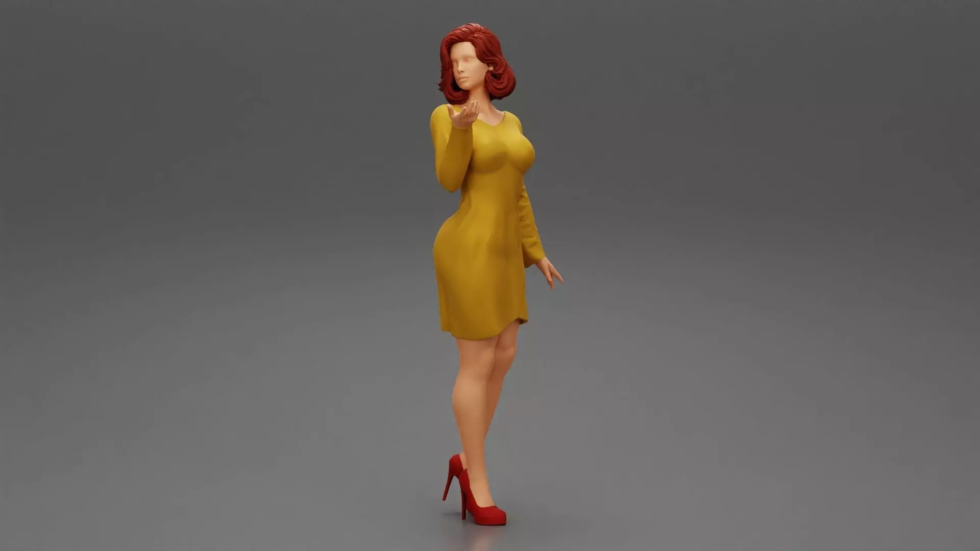 Beautiful Young Brunette Model In Dress And High Heels 3D print model