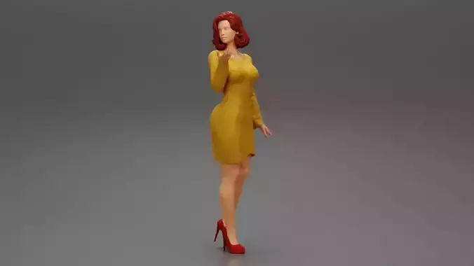 Beautiful Young Brunette Model In Dress And High Heels