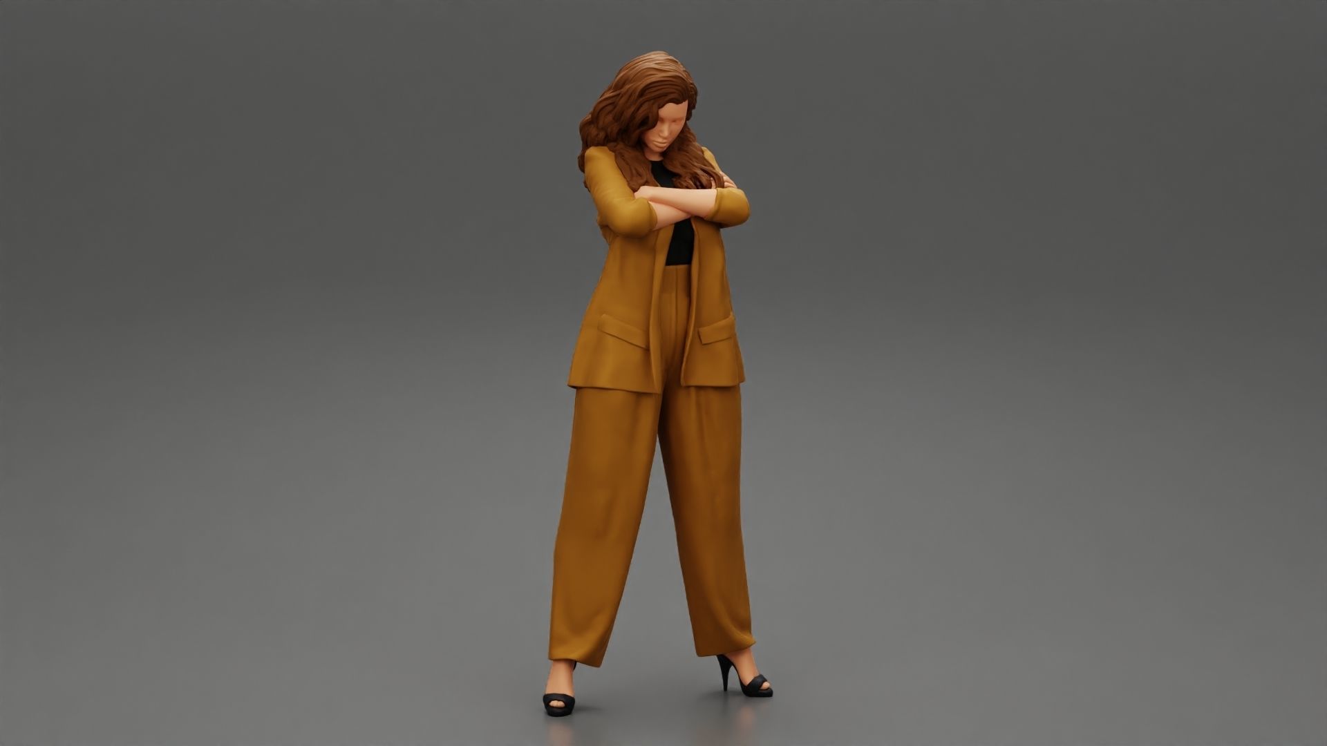 Businesswoman Standing With Crossed Hands 3D print model_1