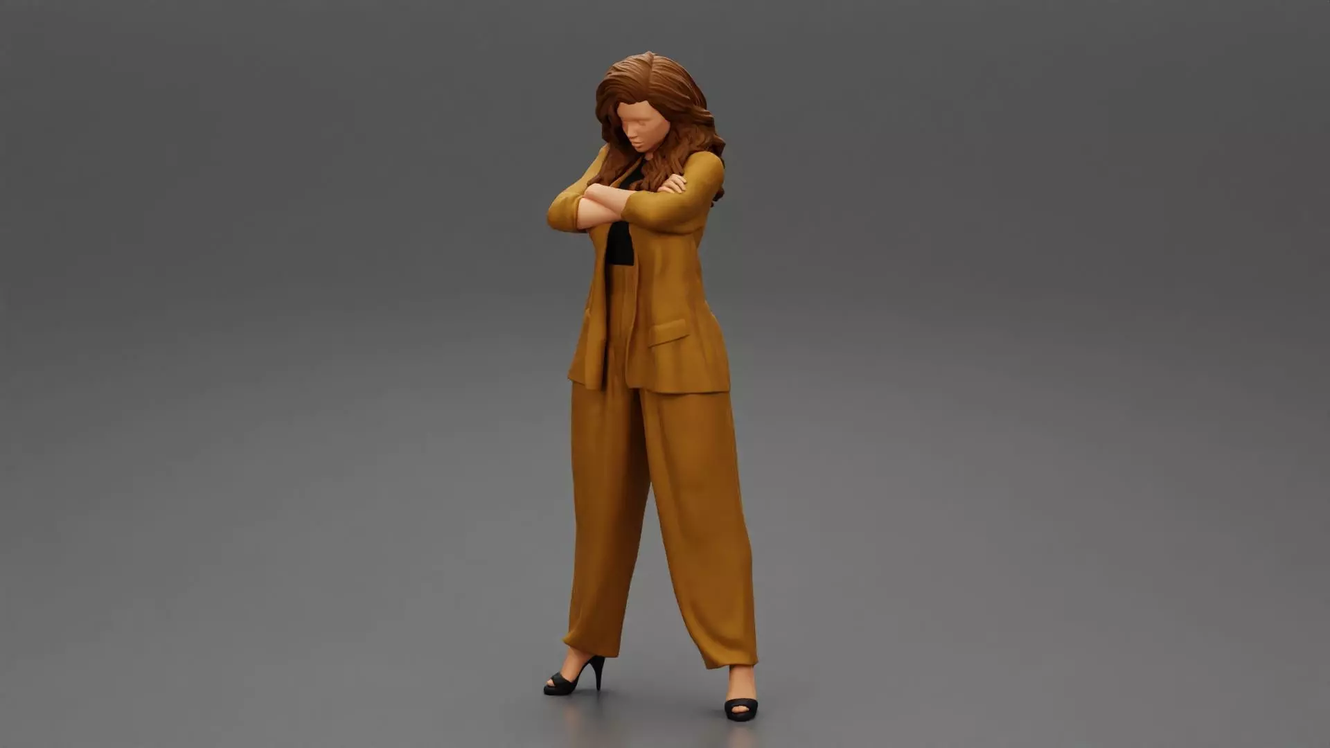 Businesswoman Standing With Crossed Hands 3D print model_0