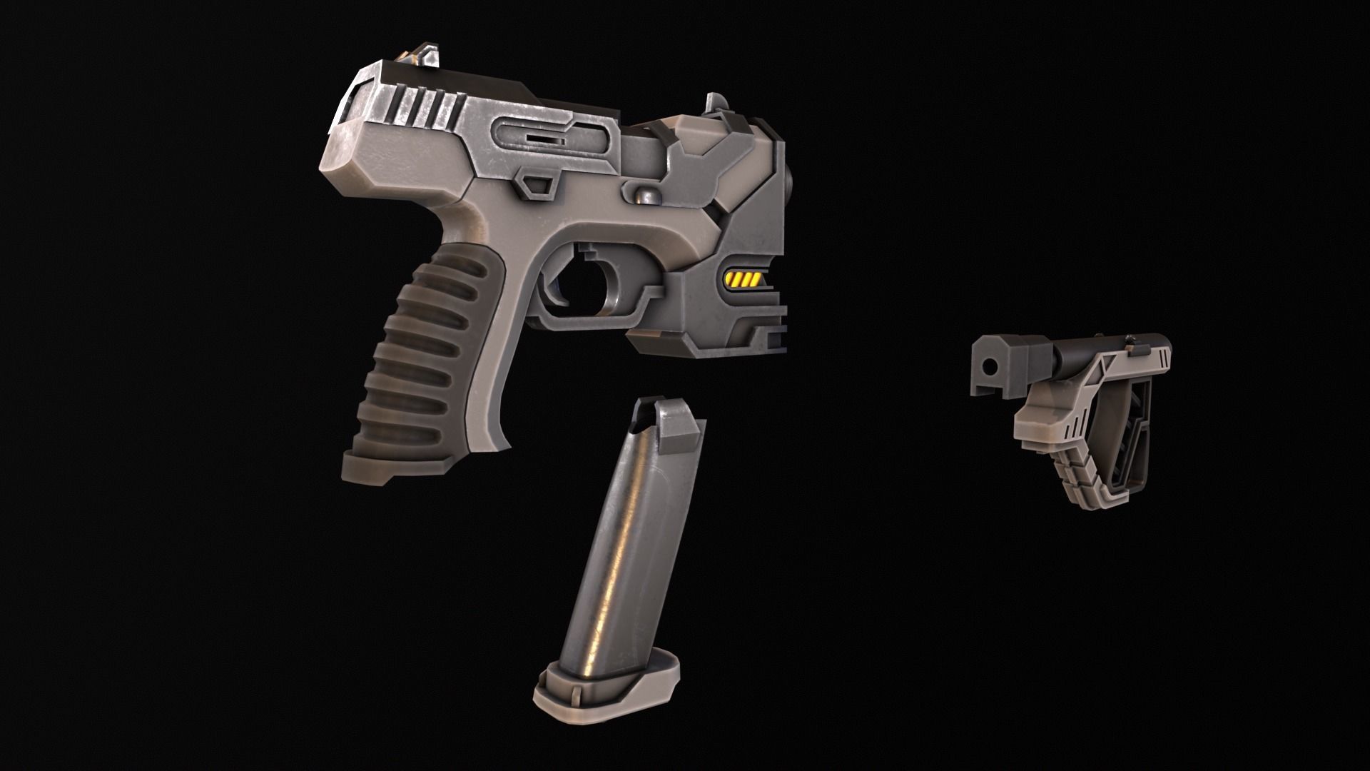 Sci-Fi Gun - Seeker 22 - Modular with Case Low-poly 3D model_9