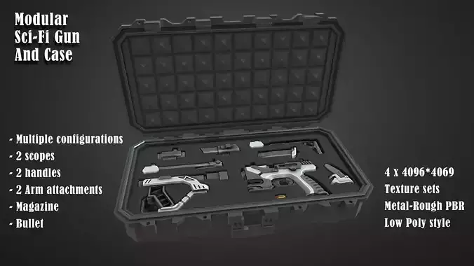 Sci-Fi Gun - Seeker 22 - Modular with Case Low-poly 3D model Sci-Fi Gun - Seeker 22 - Modular with Case Low-poly 3D model