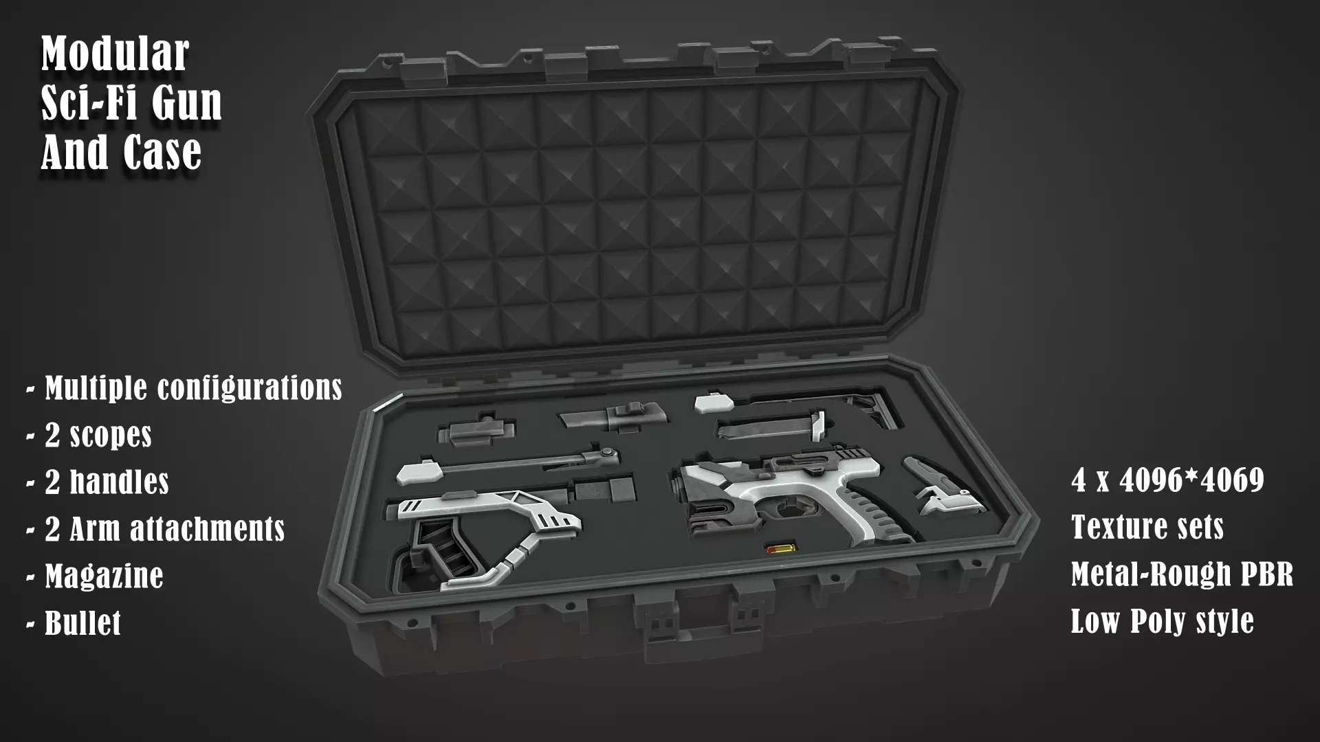 Sci-Fi Gun - Seeker 22 - Modular with Case Low-poly 3D model_0