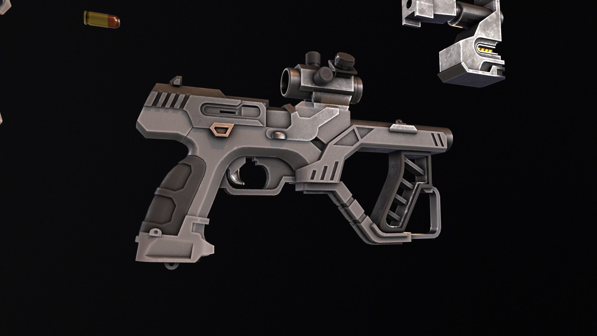 Sci-Fi Gun - Seeker 22 - Modular with Case Low-poly 3D model_6
