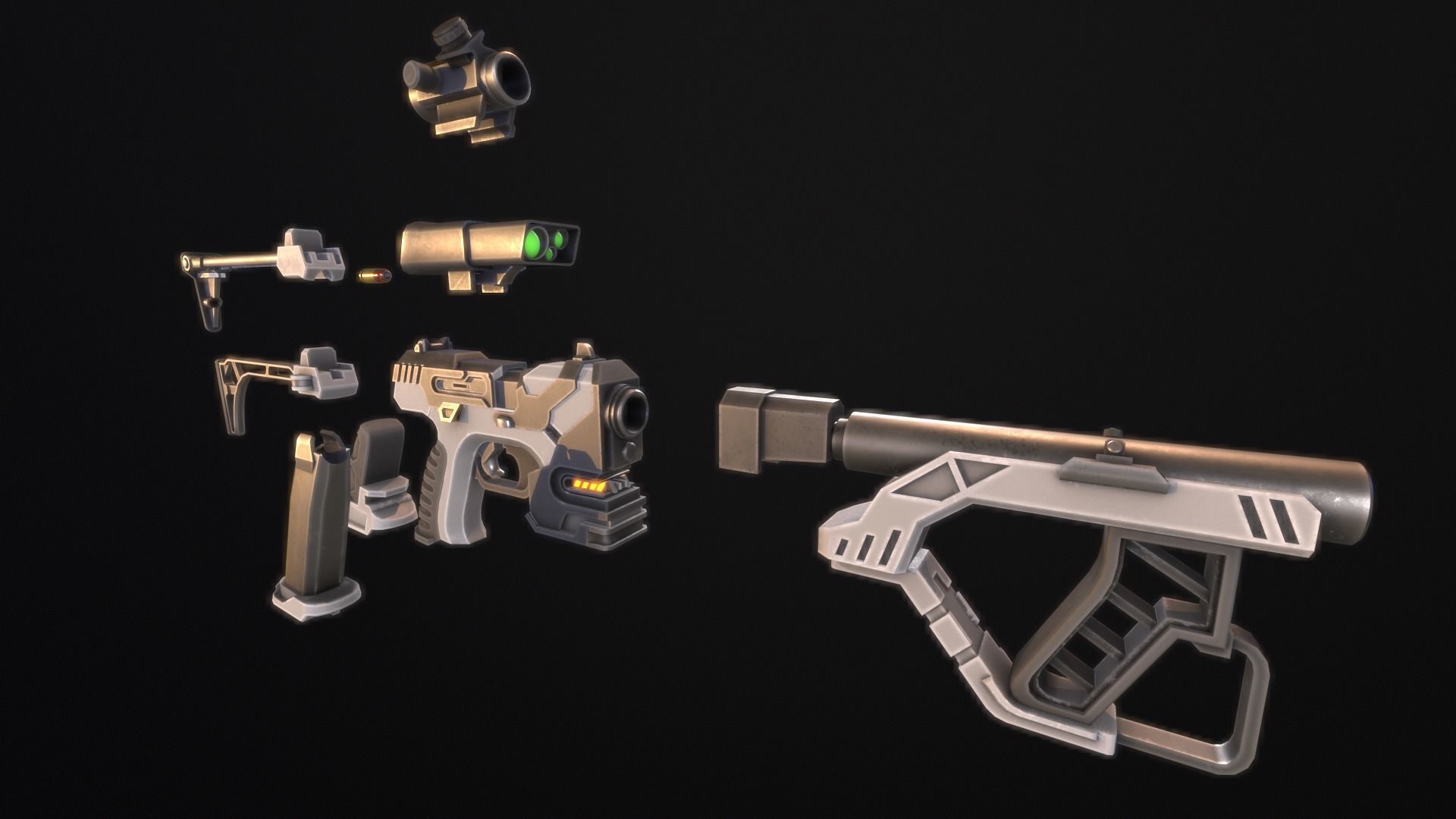 Sci-Fi Gun - Seeker 22 - Modular with Case Low-poly 3D model_16