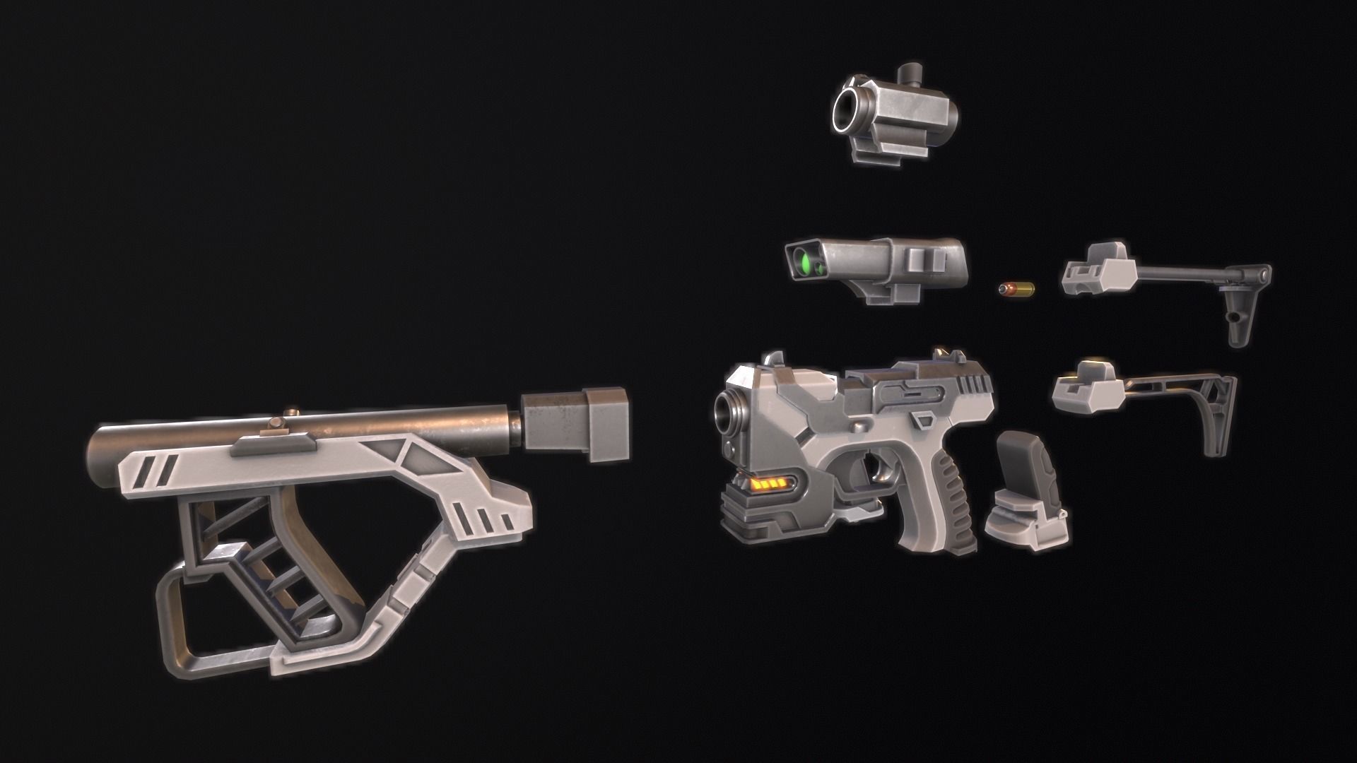 Sci-Fi Gun - Seeker 22 - Modular with Case Low-poly 3D model_17