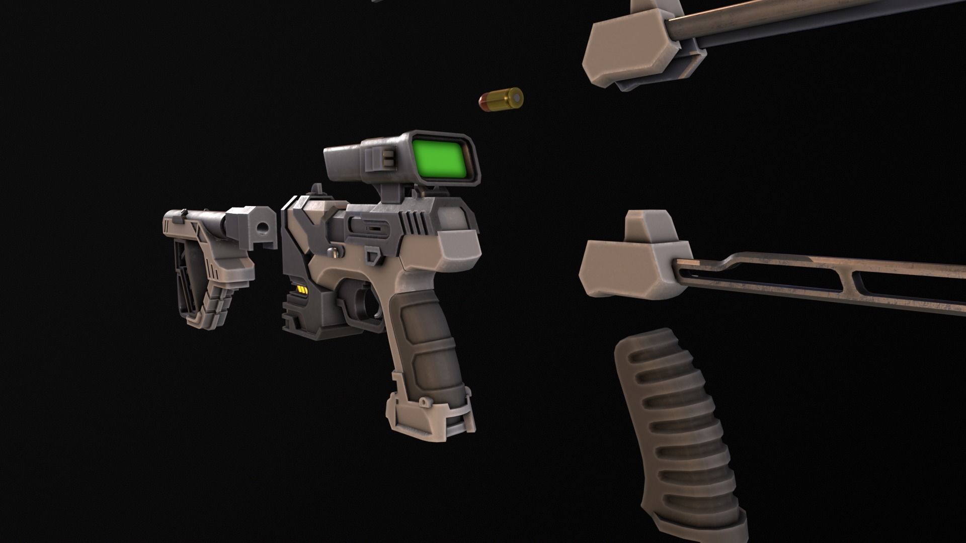 Sci-Fi Gun - Seeker 22 - Modular with Case Low-poly 3D model_8