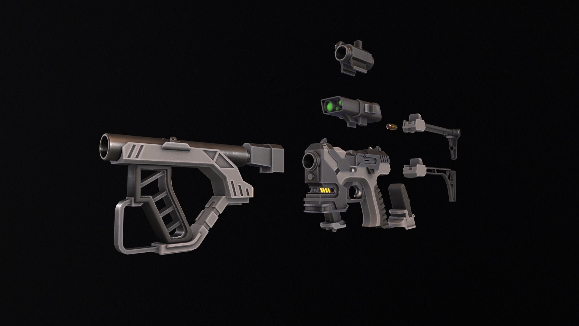 Sci-Fi Gun - Seeker 22 - Modular with Case Low-poly 3D model_13