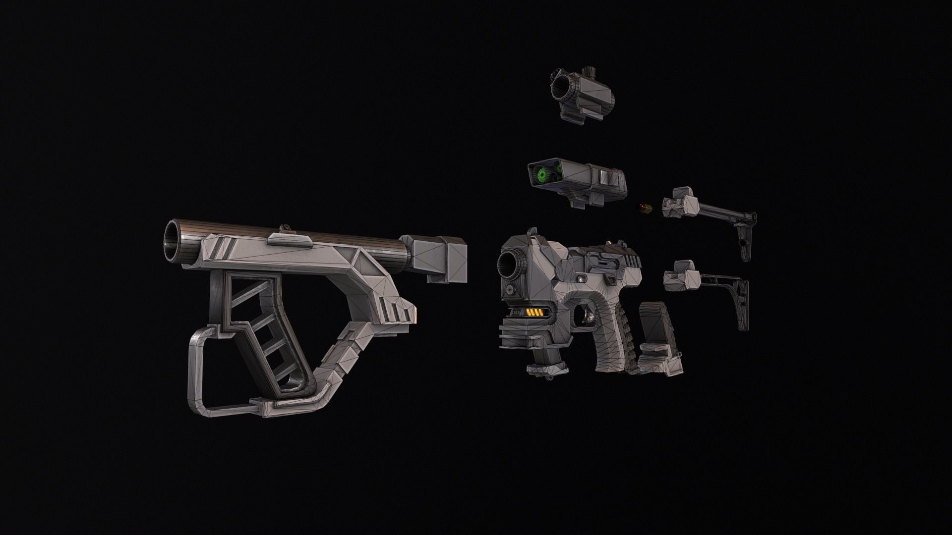 Sci-Fi Gun - Seeker 22 - Modular with Case Low-poly 3D model_14