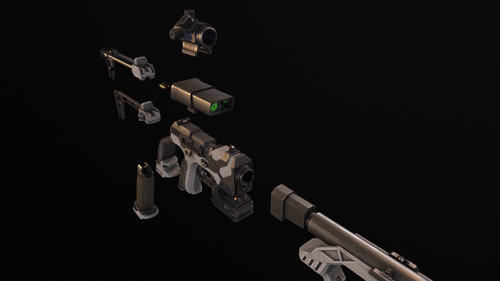 Sci-Fi Gun - Seeker 22 - Modular with Case Low-poly 3D model_15