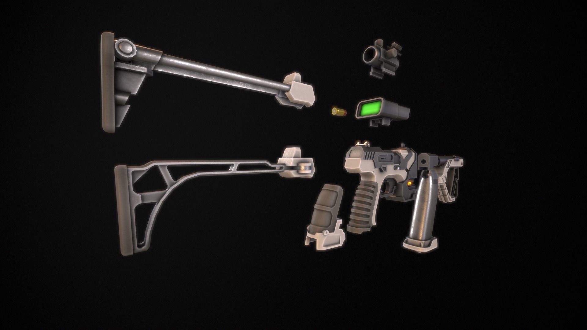 Sci-Fi Gun - Seeker 22 - Modular with Case Low-poly 3D model_7
