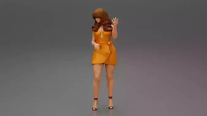 Beautiful Woman Wear Elegant Fashion Silk Dress