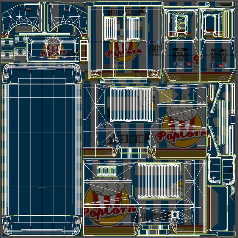 PopCorn Food Truck Low-poly 3D model_52