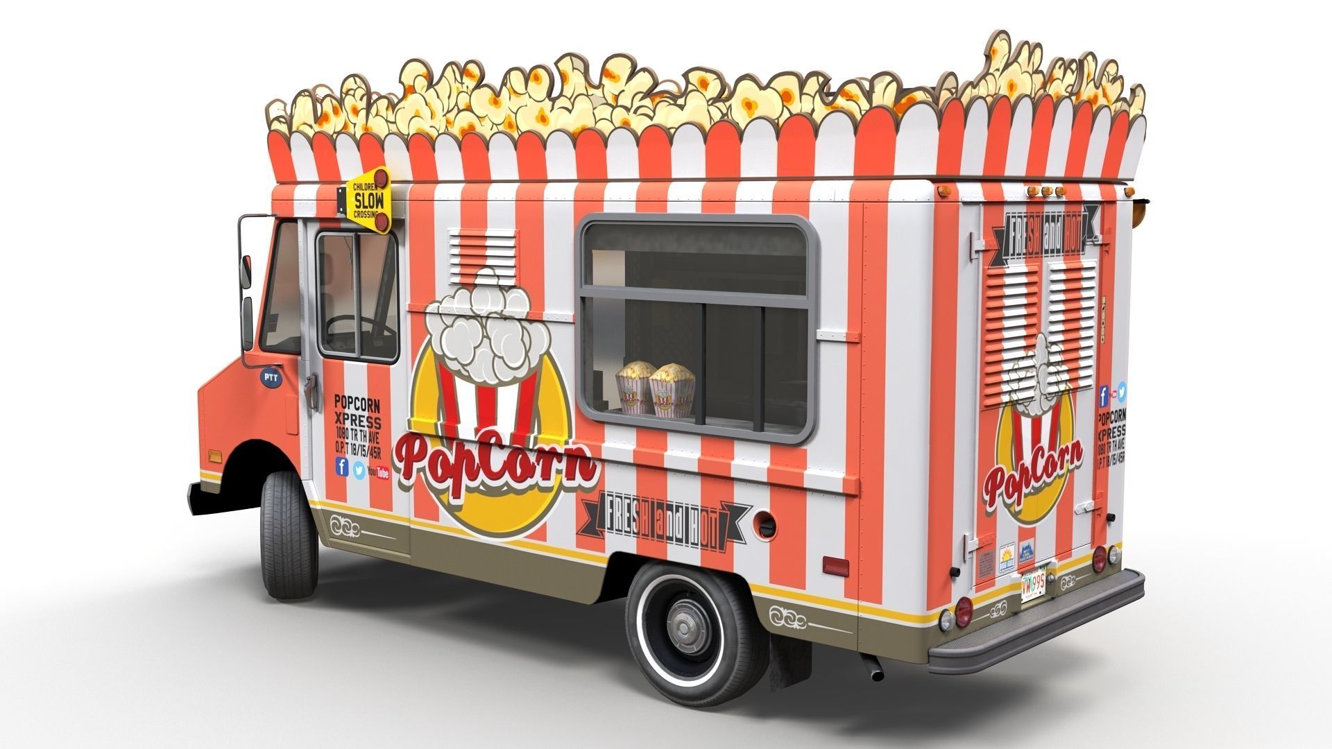 PopCorn Food Truck Low-poly 3D model_6