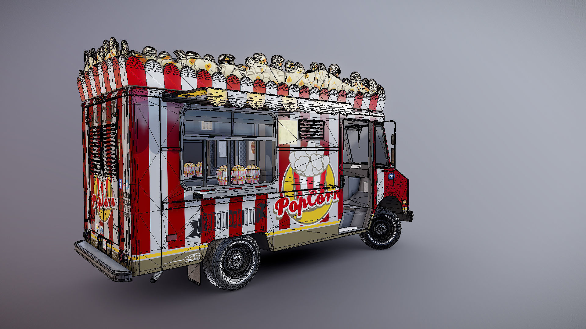 PopCorn Food Truck Low-poly 3D model_37