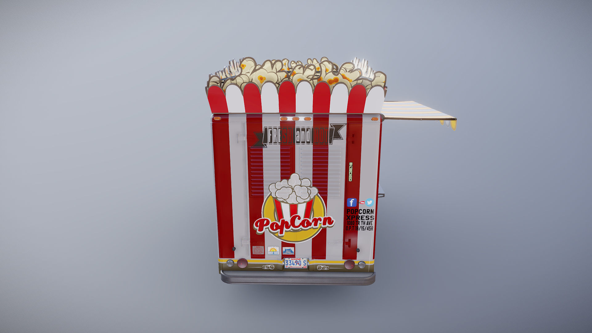 PopCorn Food Truck Low-poly 3D model_32