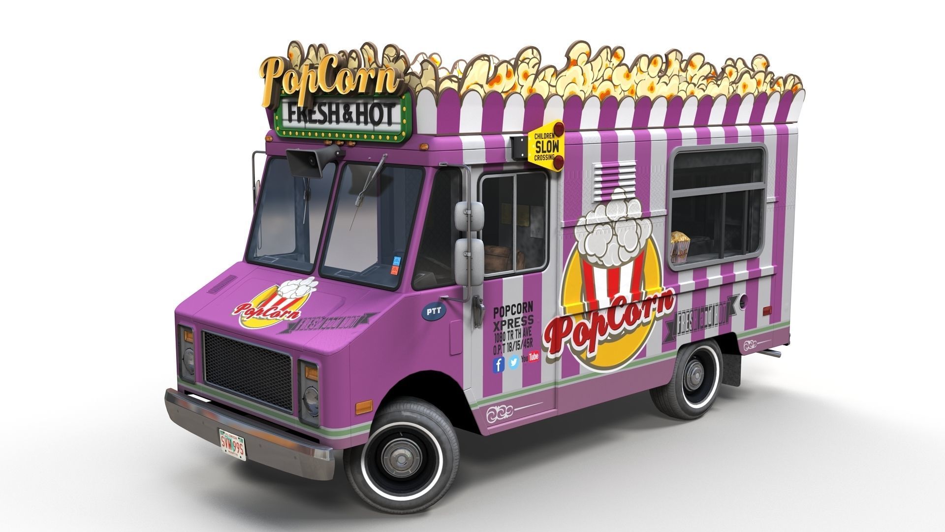 PopCorn Food Truck Low-poly 3D model_11