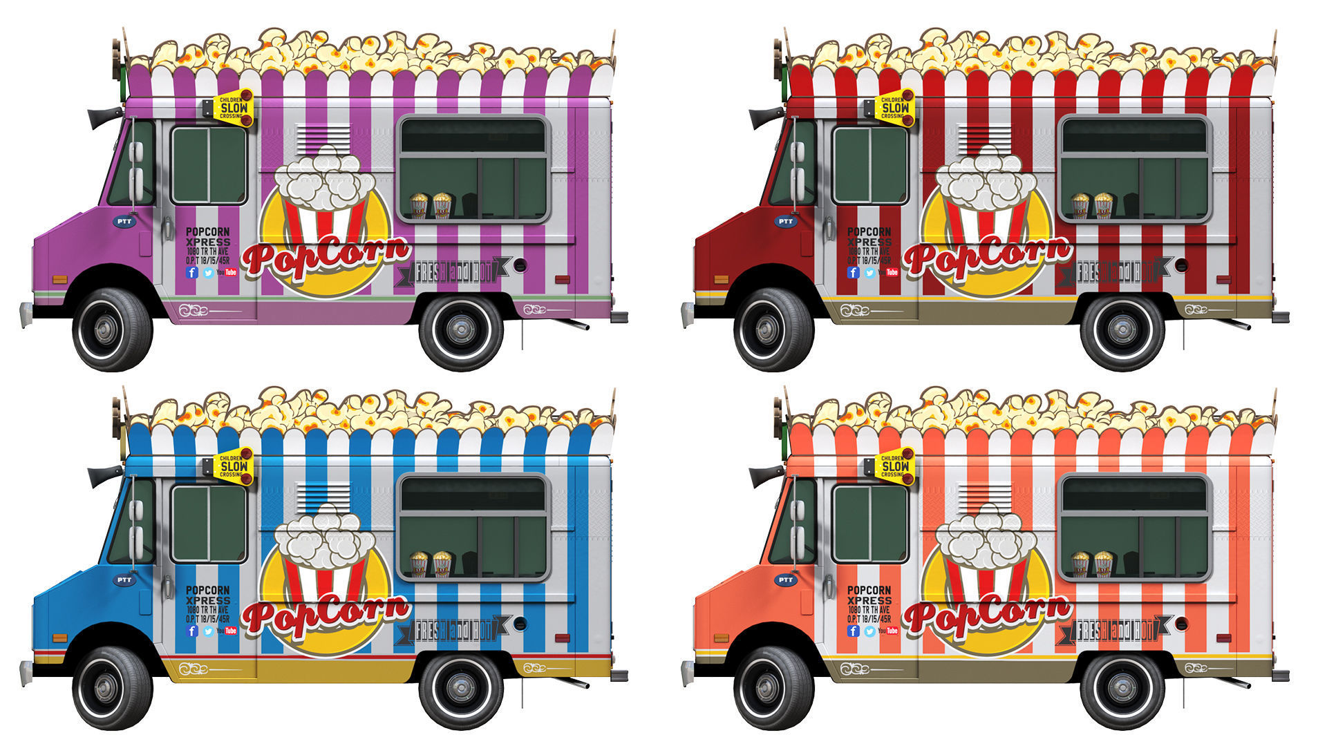 PopCorn Food Truck Low-poly 3D model_1