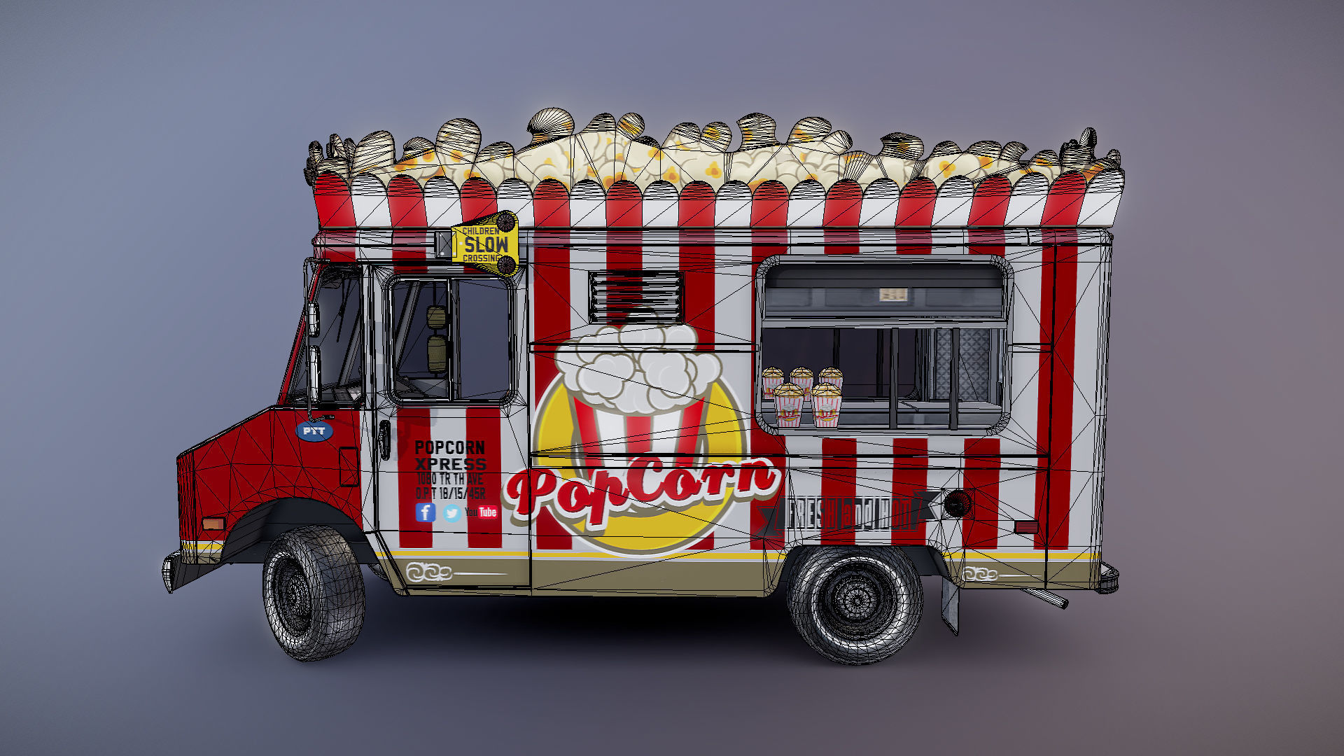 PopCorn Food Truck Low-poly 3D model_38