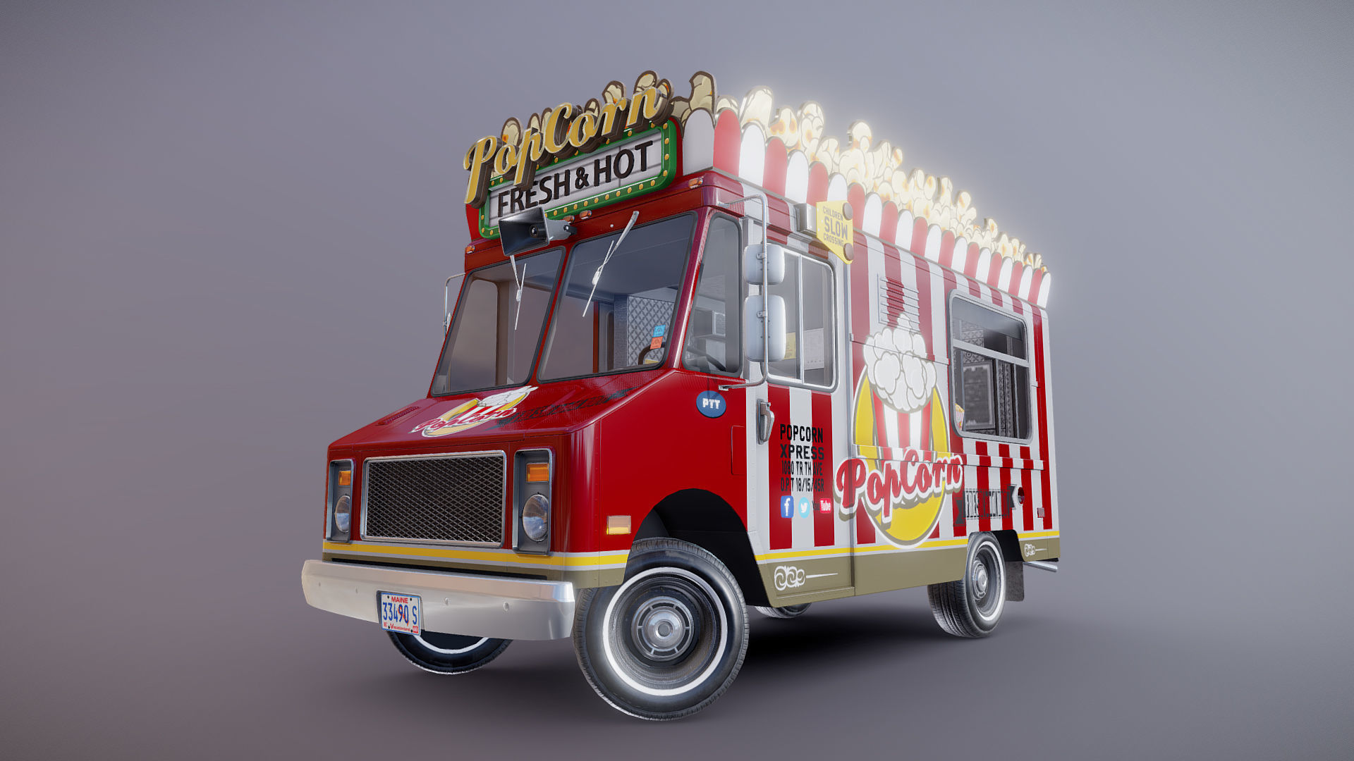 PopCorn Food Truck Low-poly 3D model_35