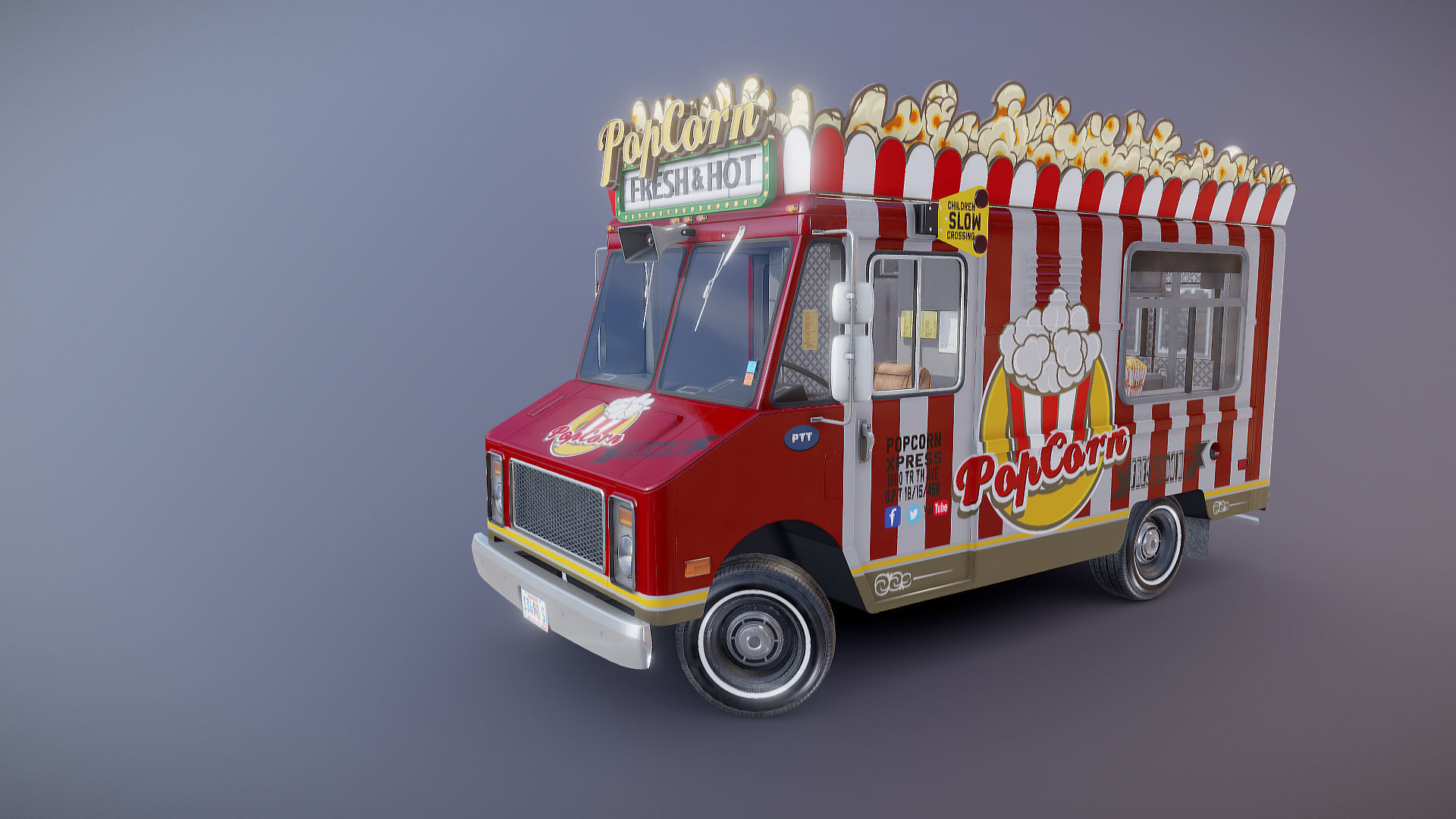 PopCorn Food Truck Low-poly 3D model_23