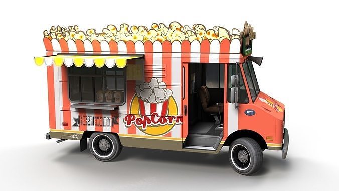 PopCorn Food Truck Low-poly 3D model 6
