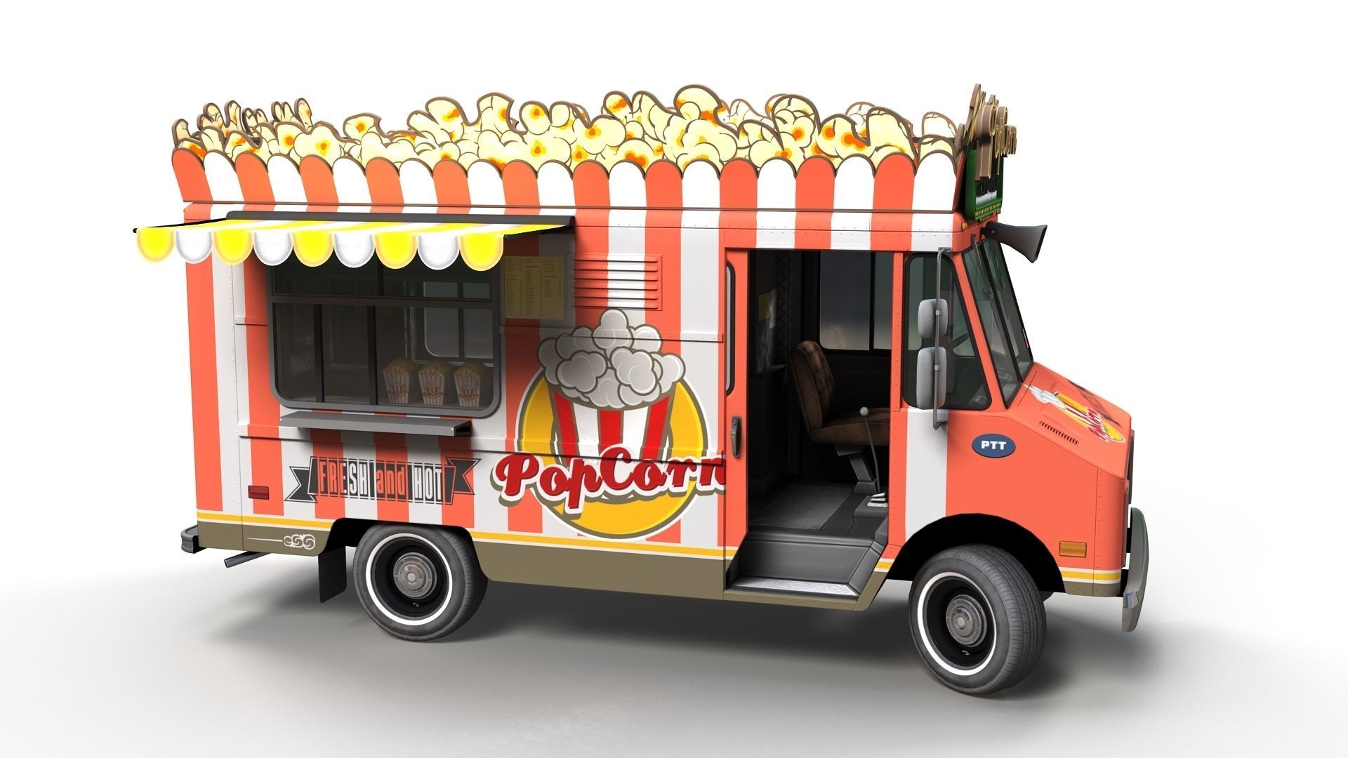 PopCorn Food Truck Low-poly 3D model_5