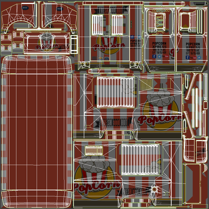 PopCorn Food Truck Low-poly 3D model_50