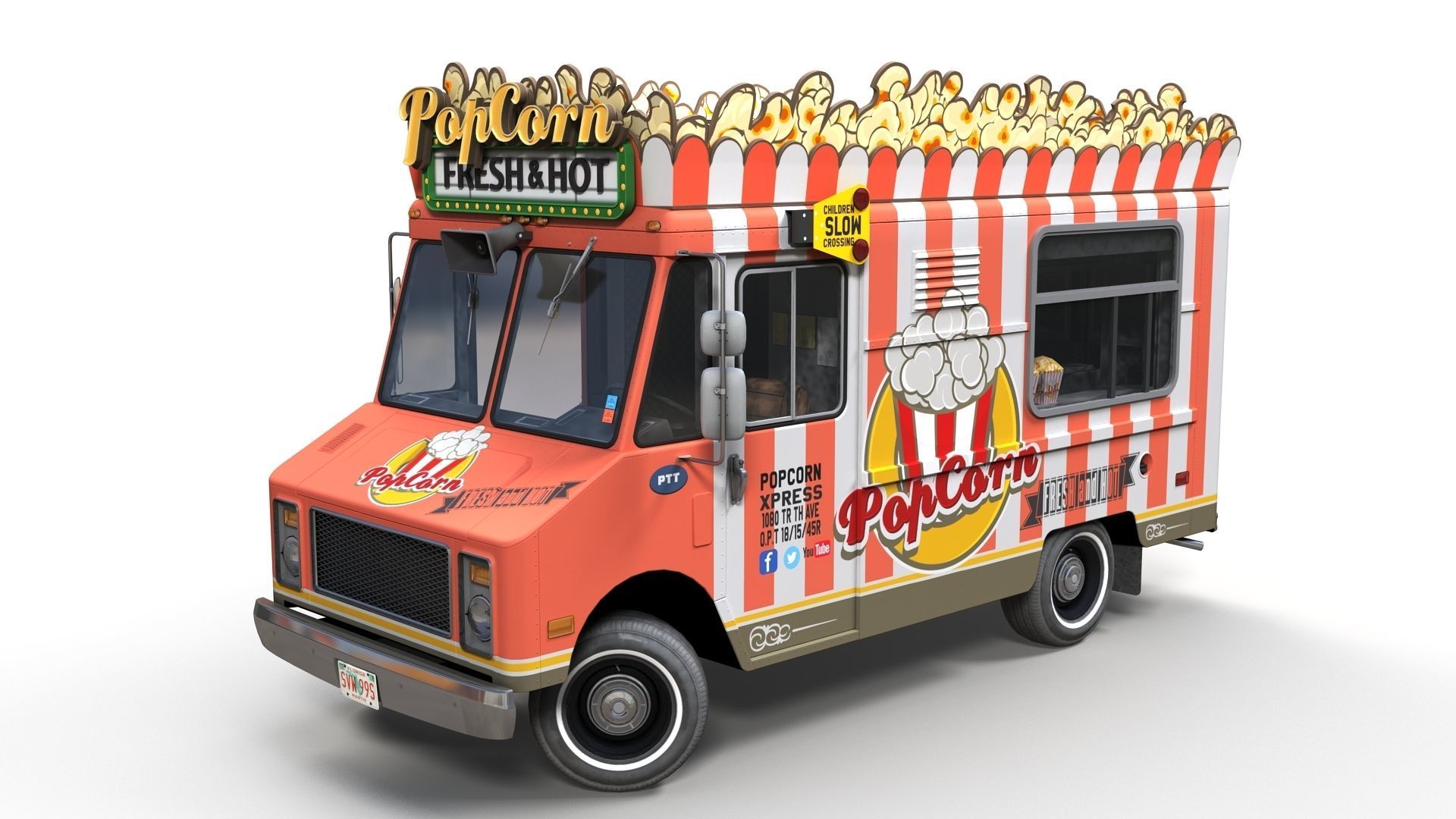 PopCorn Food Truck Low-poly 3D model_3