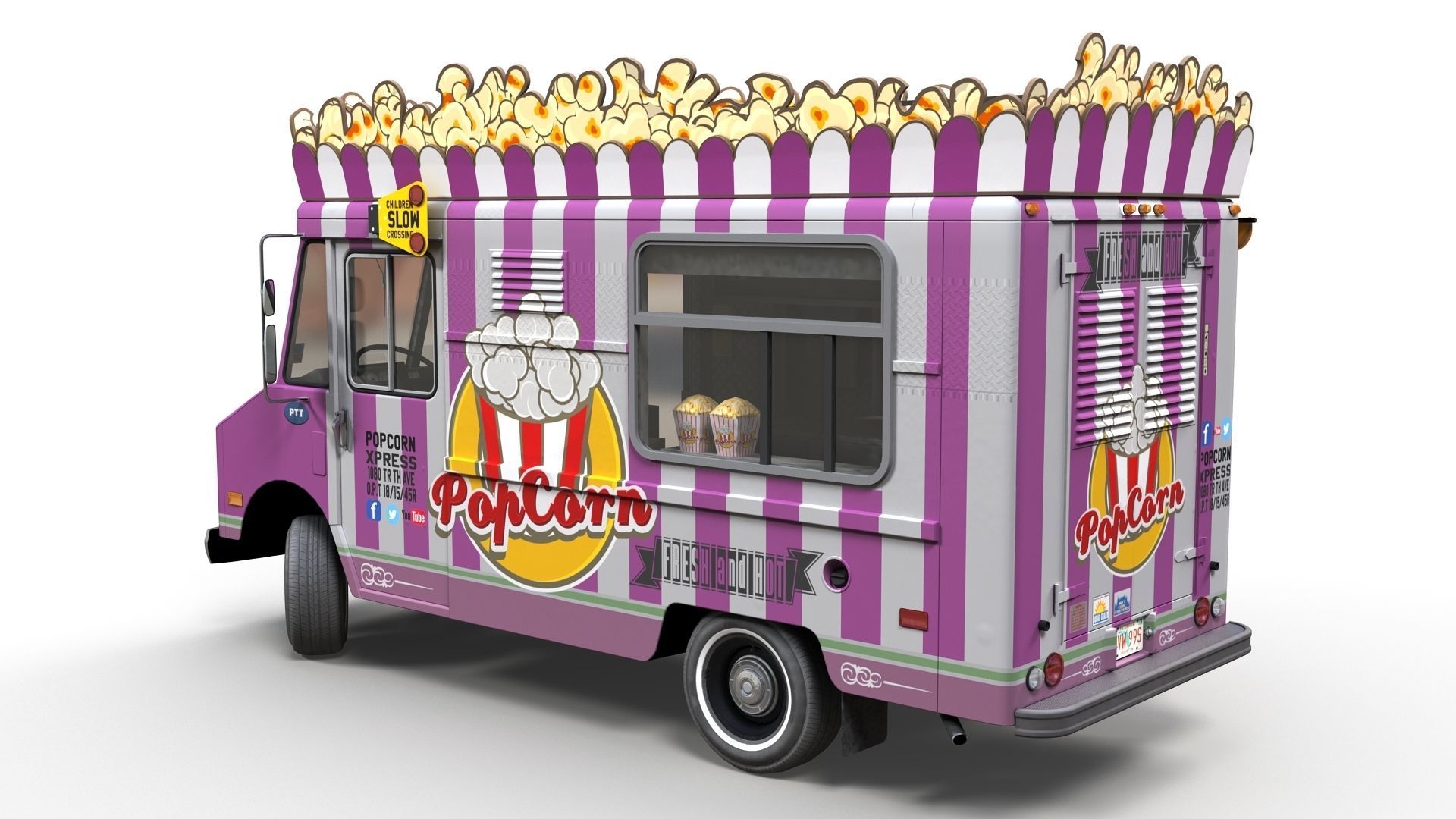 PopCorn Food Truck Low-poly 3D model_14