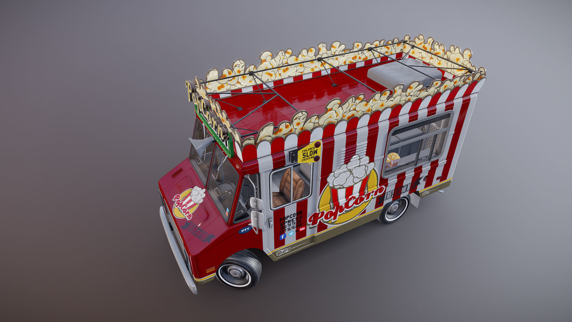 PopCorn Food Truck Low-poly 3D model_24