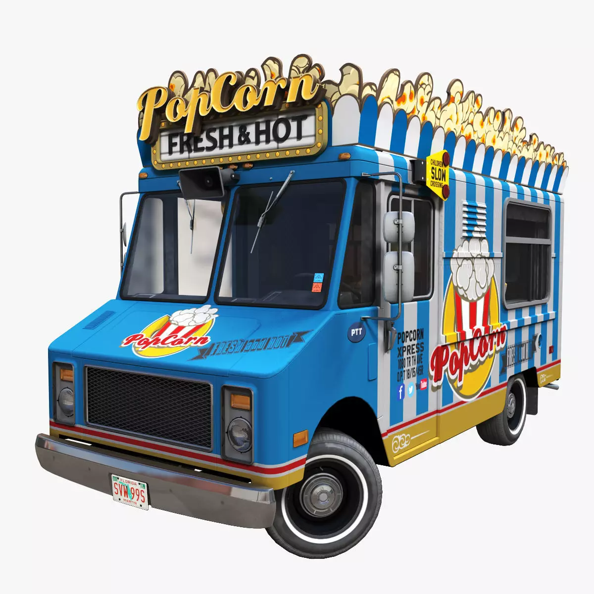 PopCorn Food Truck Low-poly 3D model_0