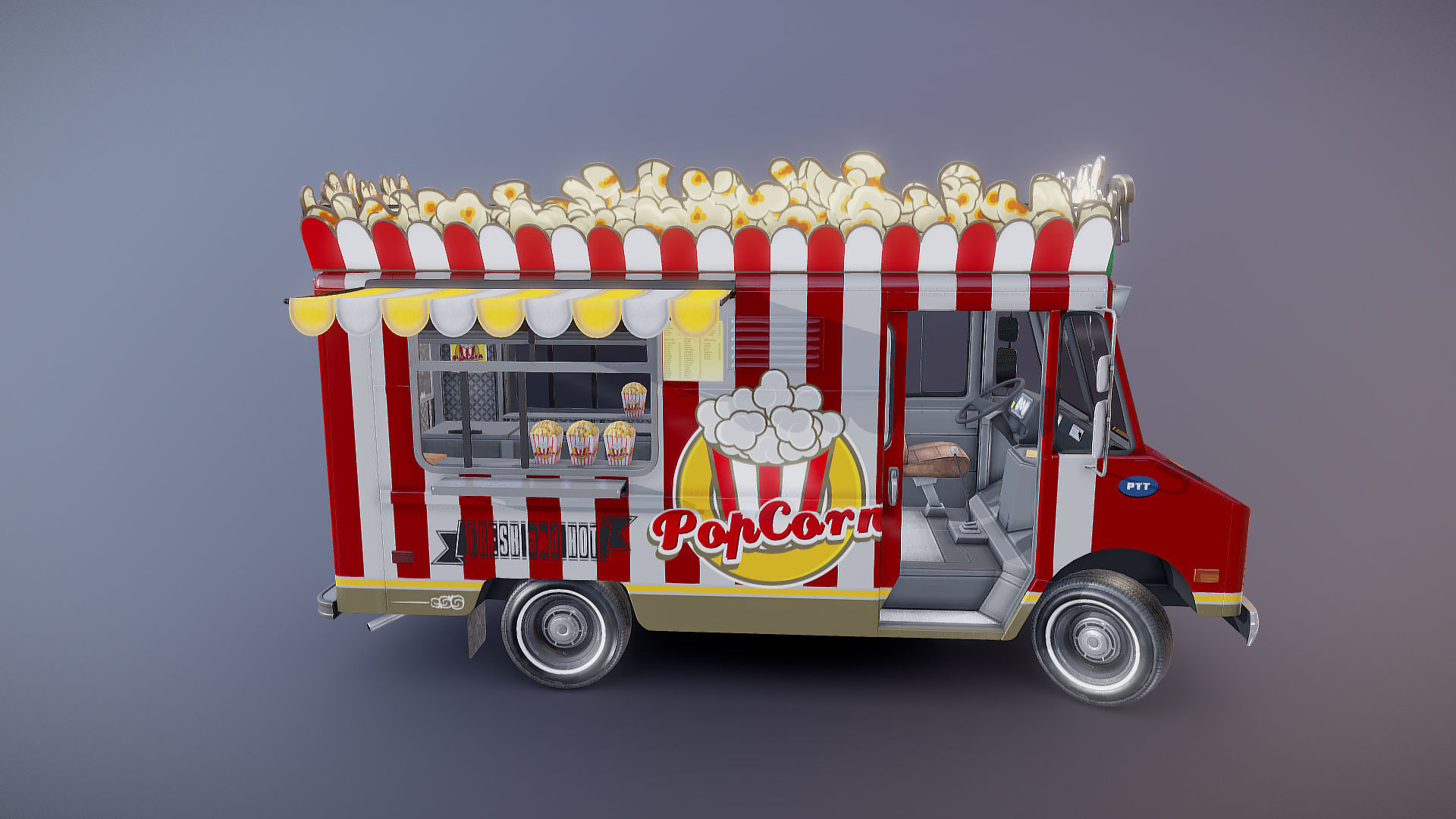 PopCorn Food Truck Low-poly 3D model_28