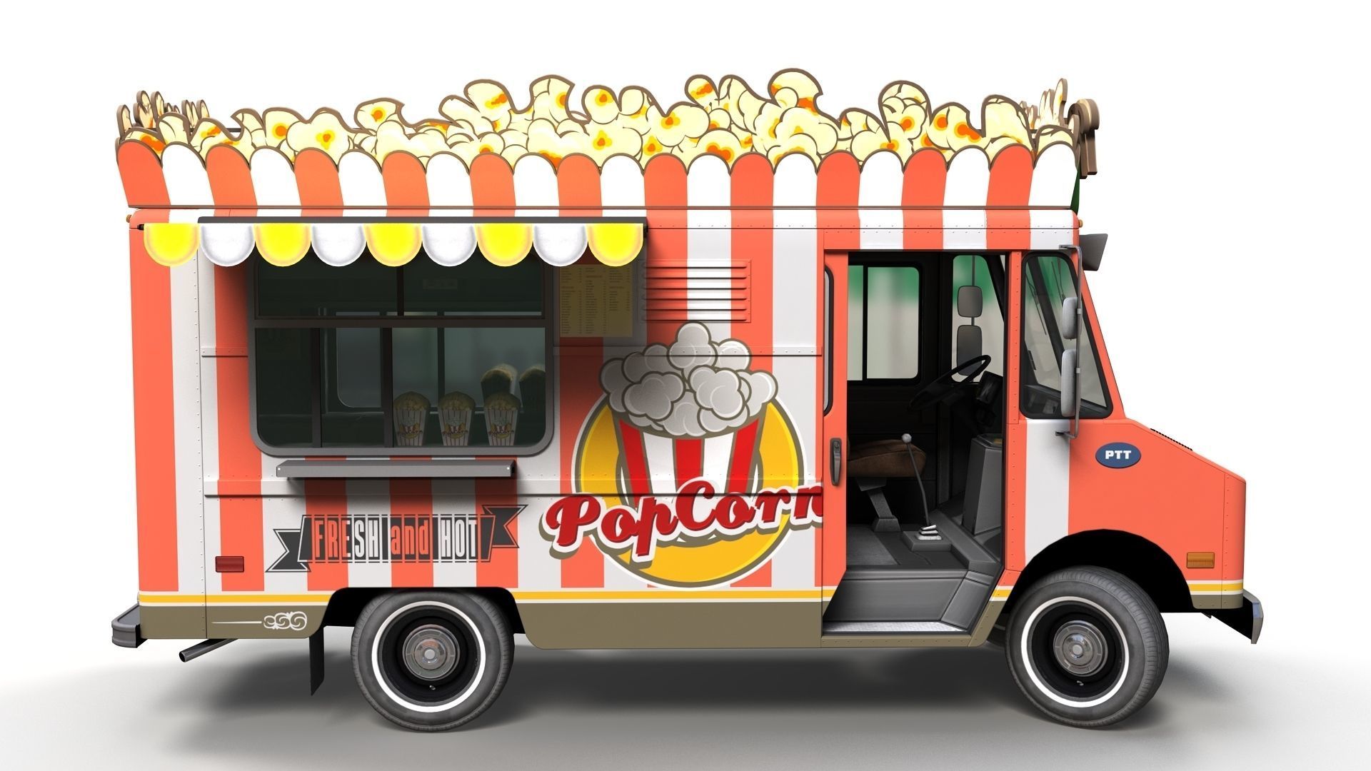 PopCorn Food Truck Low-poly 3D model_10