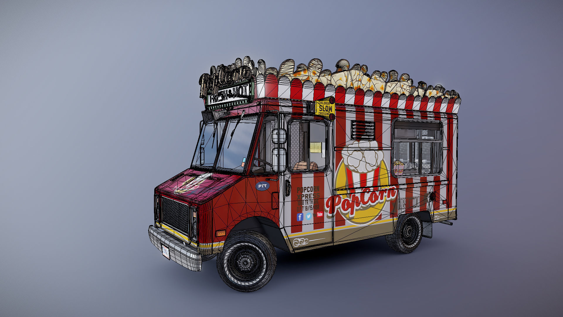 PopCorn Food Truck Low-poly 3D model_27