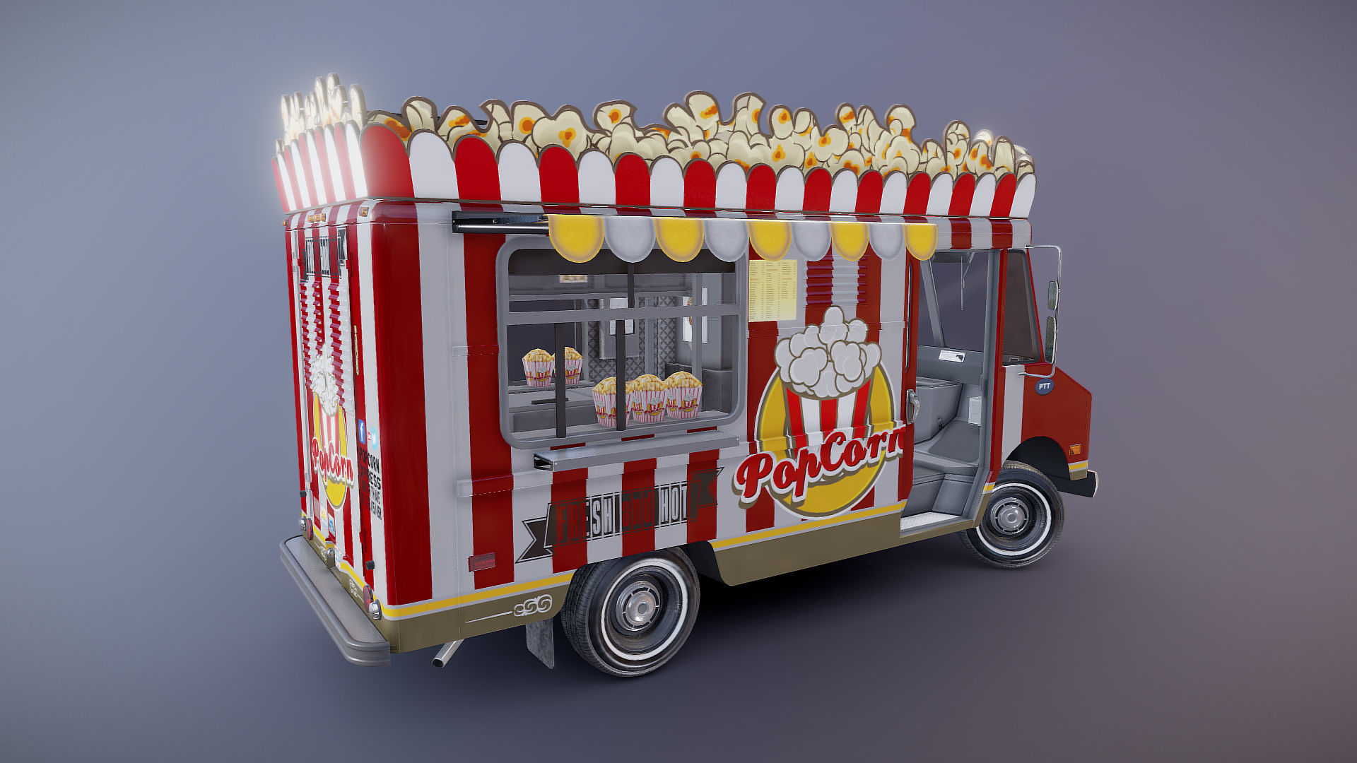 PopCorn Food Truck Low-poly 3D model_25