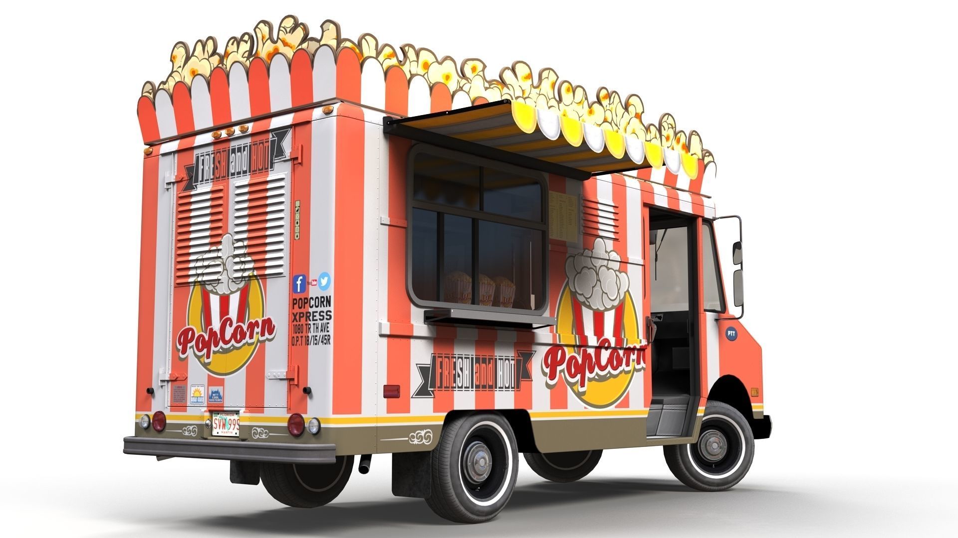 PopCorn Food Truck Low-poly 3D model_8