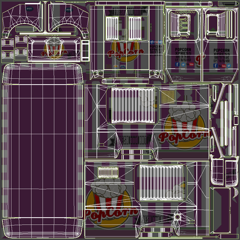 PopCorn Food Truck Low-poly 3D model_54