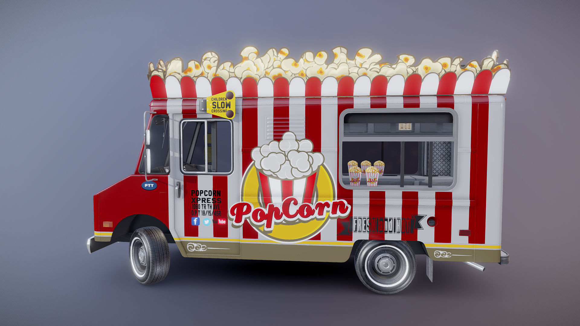 PopCorn Food Truck Low-poly 3D model_29