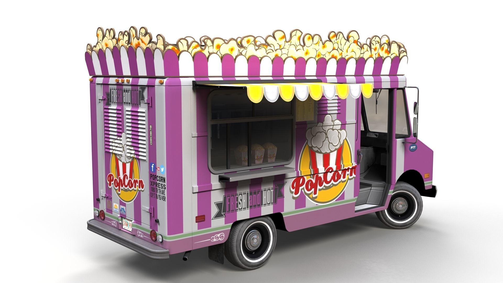 PopCorn Food Truck Low-poly 3D model_12
