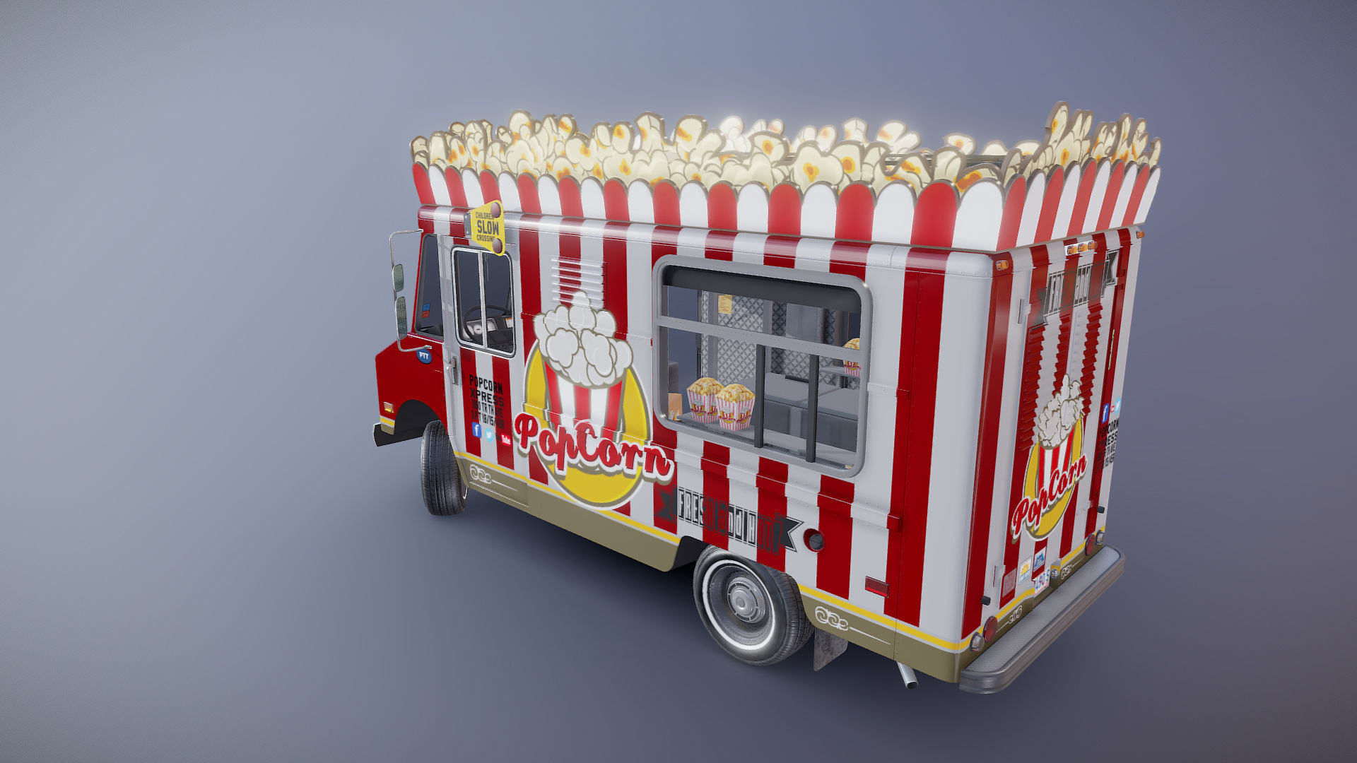 PopCorn Food Truck Low-poly 3D model_26