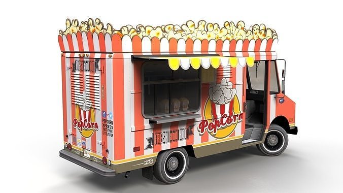 PopCorn Food Truck Low-poly 3D model 5