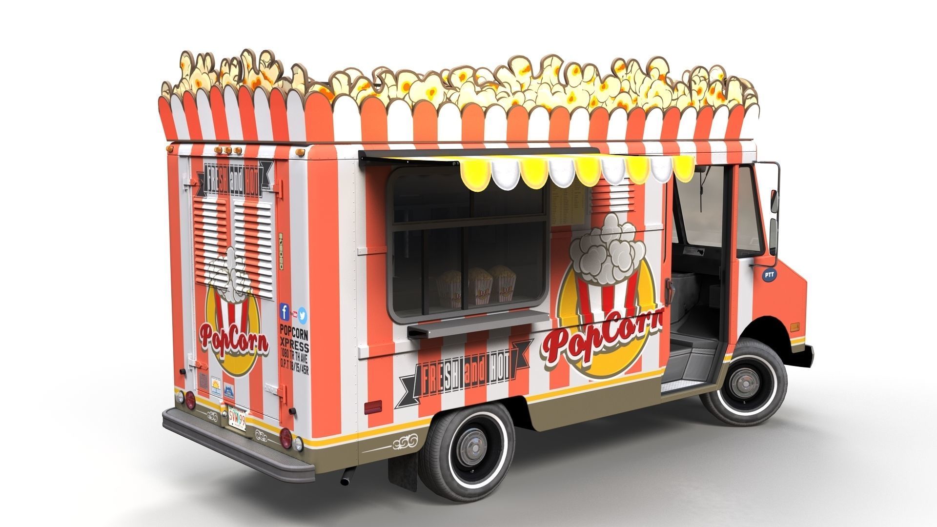 PopCorn Food Truck Low-poly 3D model_4