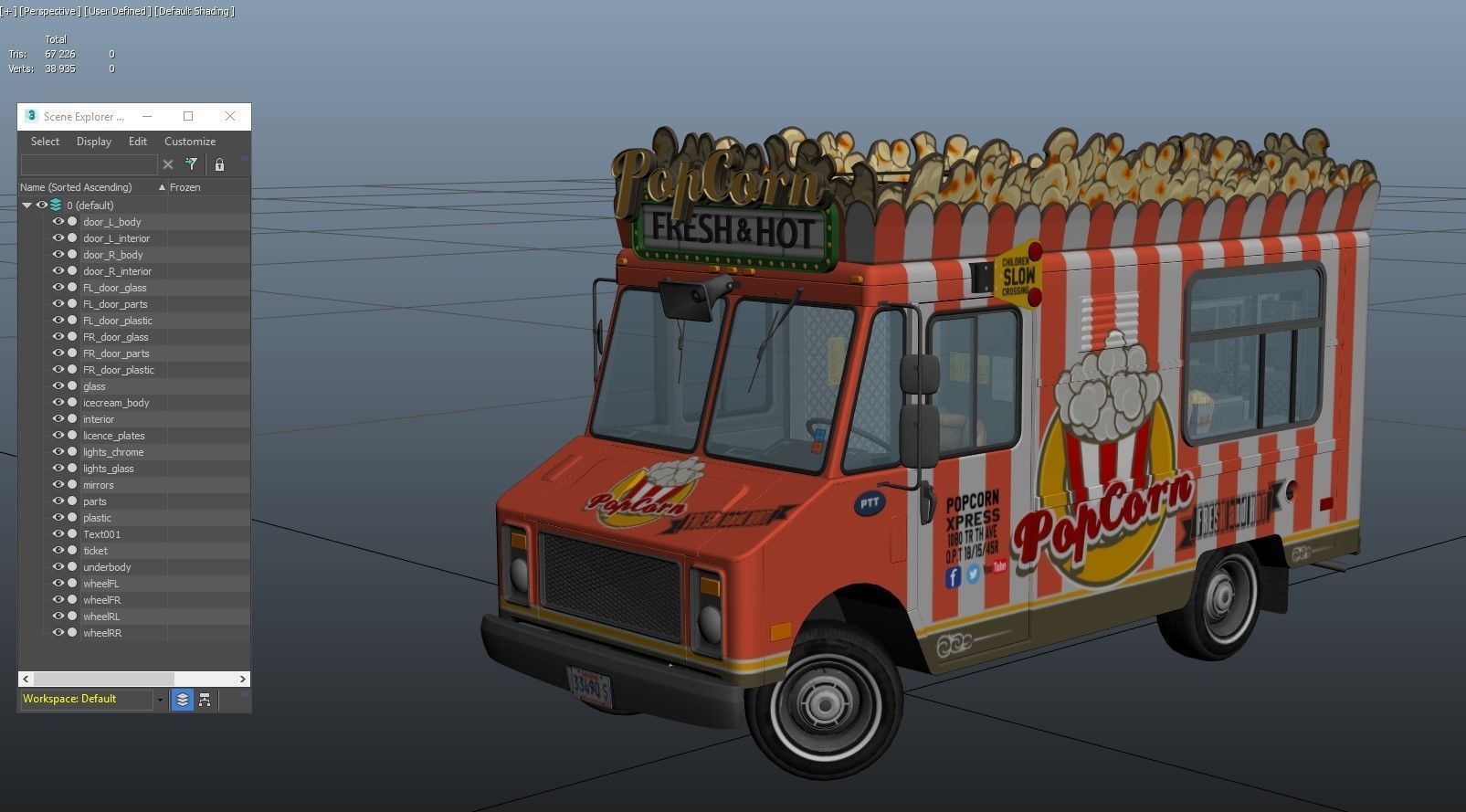 PopCorn Food Truck Low-poly 3D model_43